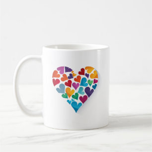 Hearts, Own Text, Rainbow Colors, Customizable Coffee Mug