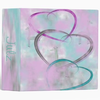 Hearts Pastel Clouds Giraffe Love Personalized 3 Ring Binder by Specialtees_xyz at Zazzle