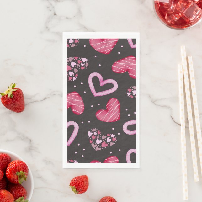 Hearts Pattern 34 Paper Guest Towels (Insitu)