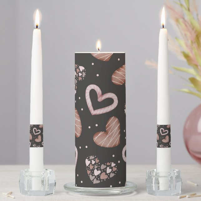 Hearts Pattern 35 Unity Candle Set (In Situ)
