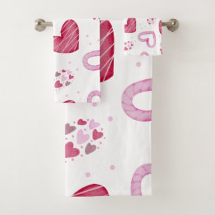 Hearts Pattern 36 Bath Towel Set