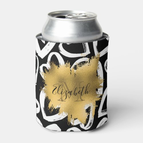 Hearts Pattern and Golden Foil Can Cooler