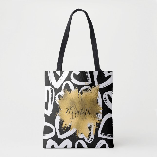 Hearts Pattern and Golden Foil Tote Bag (Front)