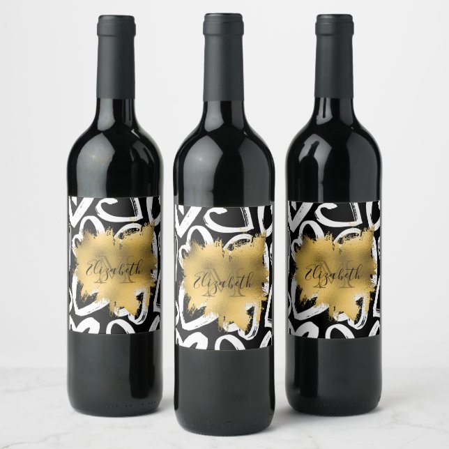 Hearts Pattern and Golden Foil Wine Label (Bottles)