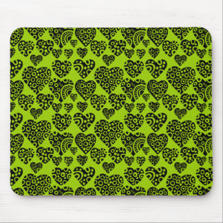Hearts Pattern - Black on Martian Green Mouse Pad