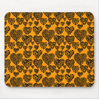 Hearts Pattern - Black on Orange Mouse Pad
