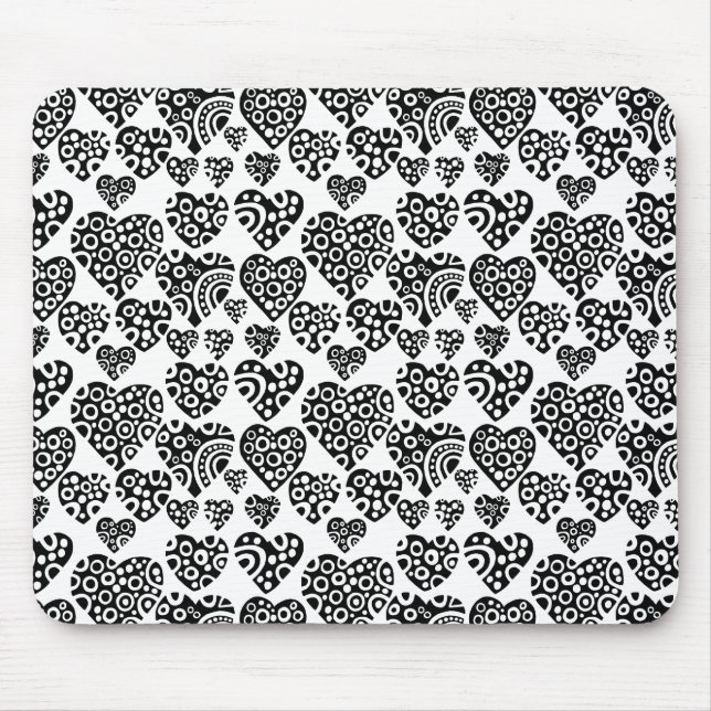 Hearts Pattern - Black on White Mouse Pad (Front)