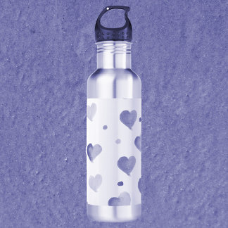 Hearts Pattern Blue Watercolor Stainless Steel Water Bottle
