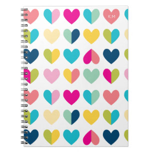 HEARTS pattern colorful modern rainbow initials Notebook