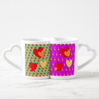 Hearts Pattern Cust. BG Color Heart Mug Set