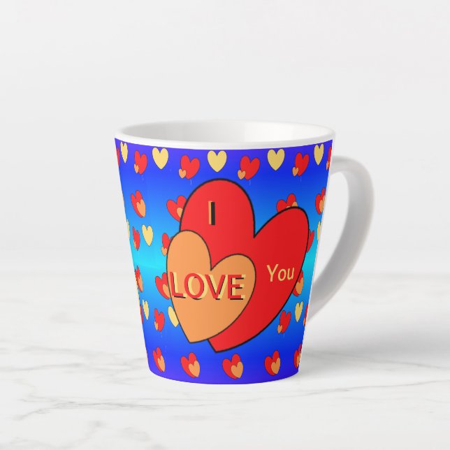 Hearts Pattern Cust.  I LOVE You Latte Mug (Right Angle)