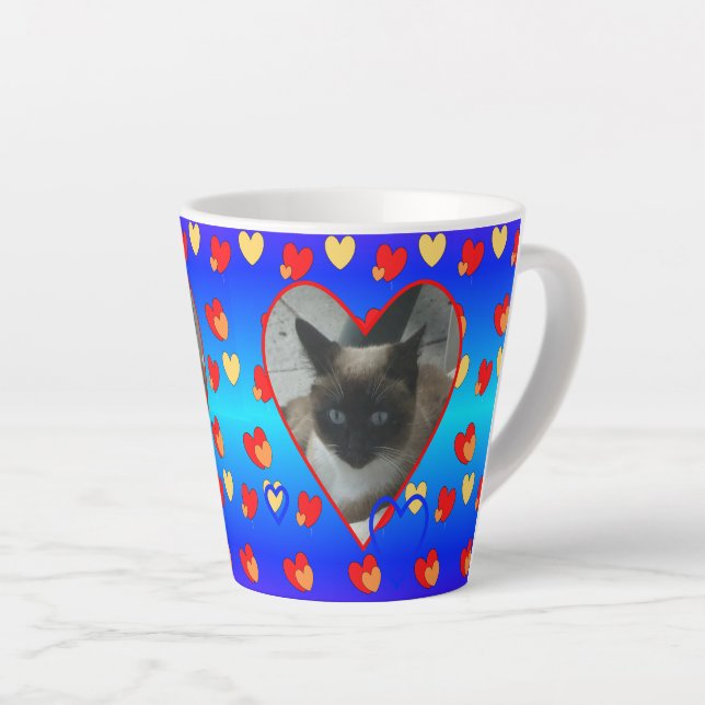 Hearts Pattern Cute Cat in Hearts Latte Mug (Right Angle)