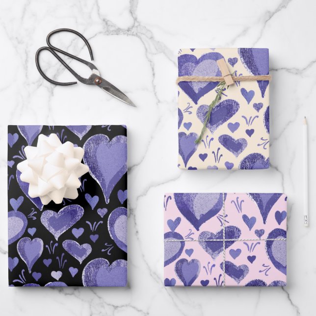 Hearts Pattern Drawing Valentine`s Day W Wrapping Paper Sheets (Front)