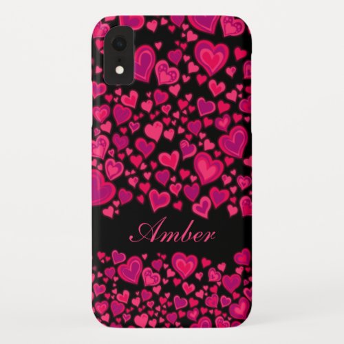 Hearts pattern hot pink and black custom case