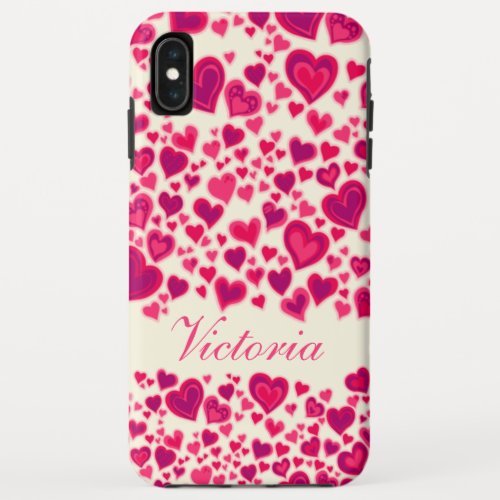 Hearts pattern hot pink cream named iPhone XS max case