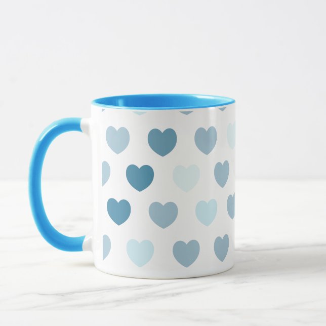 Hearts pattern in blue, mug (Left)
