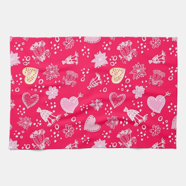 Hearts pattern kitchen towel (Horizontal)