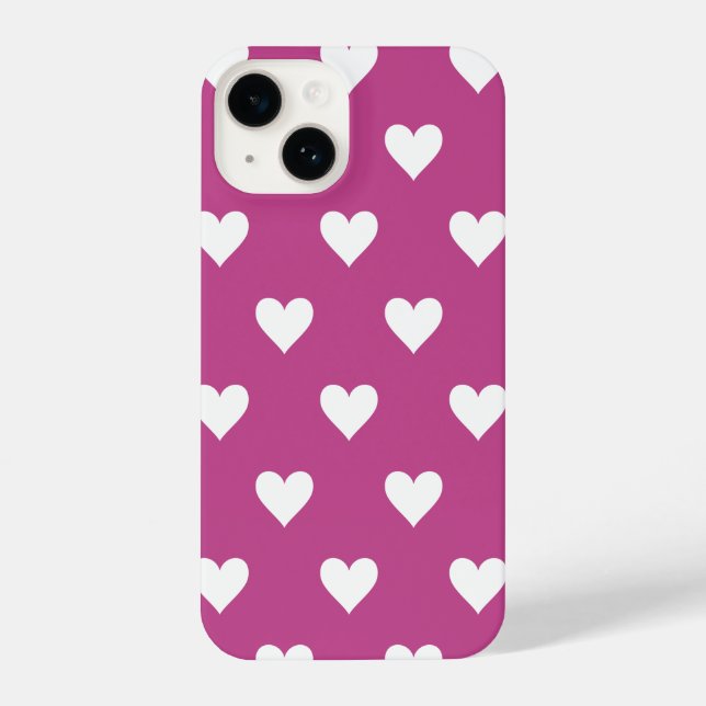 Hearts Pattern Magenta Hot Pink White Modern iPhone Case (Back)
