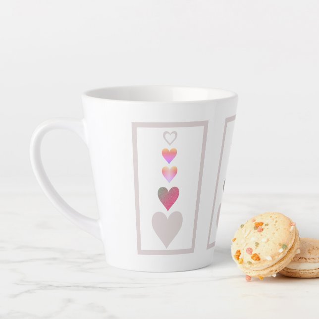 Hearts Pattern Modern Cute Pink Gray White Latte Mug (In Situ)