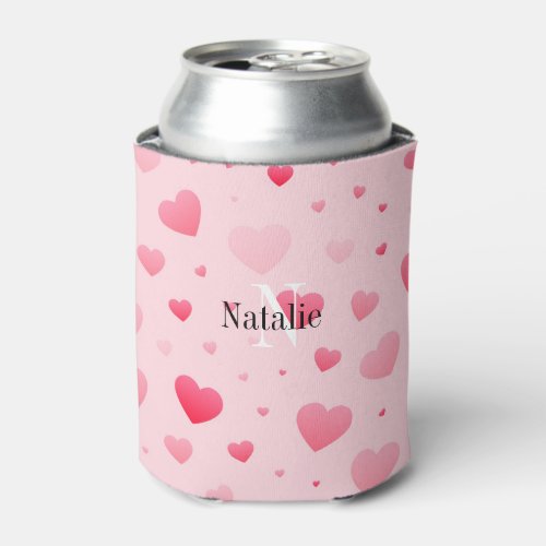 Hearts Pattern Monogram and Name Custom Can Cooler