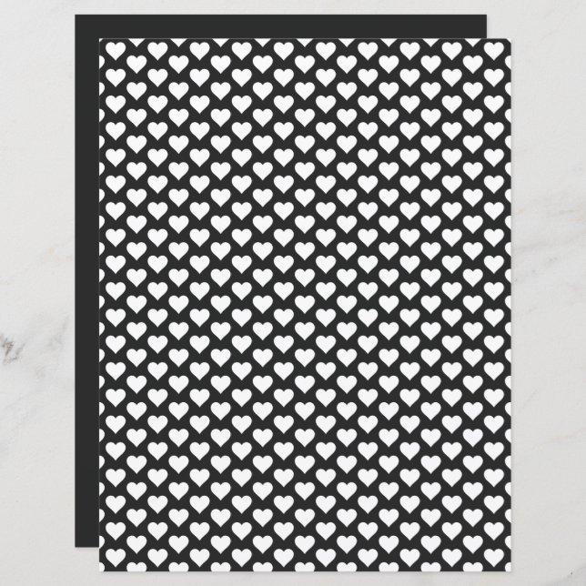 Hearts Pattern Muted Black Scrapbook Paper (Front/Back)