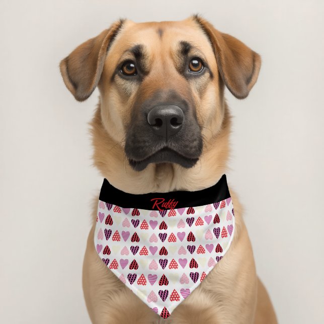 Hearts Pattern Name Pet Bandana Collar (Dog 2)