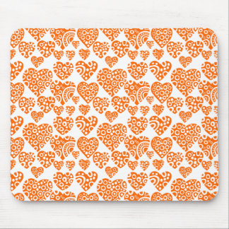 Hearts Pattern - Orange on White Mouse Pad