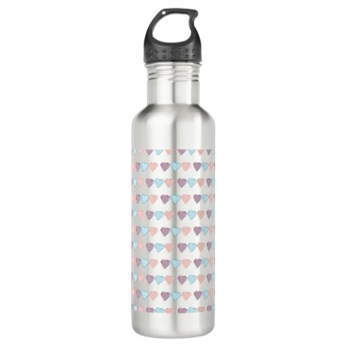 Hearts Pattern Outlines Pink Purple Blue Stainless Steel Water Bottle