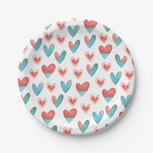 Hearts Pattern Paper Plates (Front)
