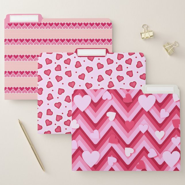 Hearts Pattern Pink and Berry Modern Cute Pastel File Folder (Set)