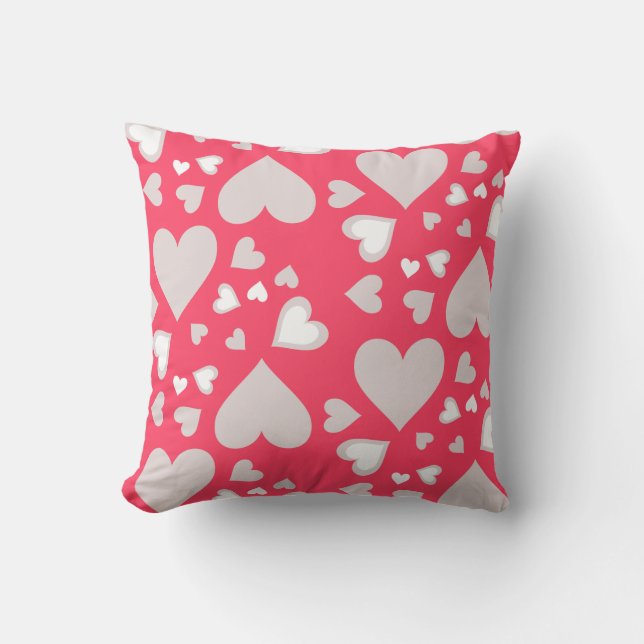 Hearts Pattern Pink Modern Throw Pillow (Front)