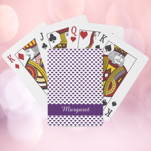 Hearts Pattern Purple Personalize White Background Playing Cards