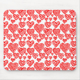 Hearts Pattern - Red on White Mouse Pad