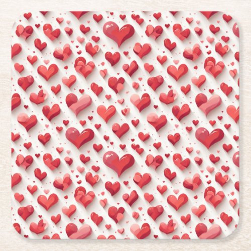 Hearts pattern square paper coaster