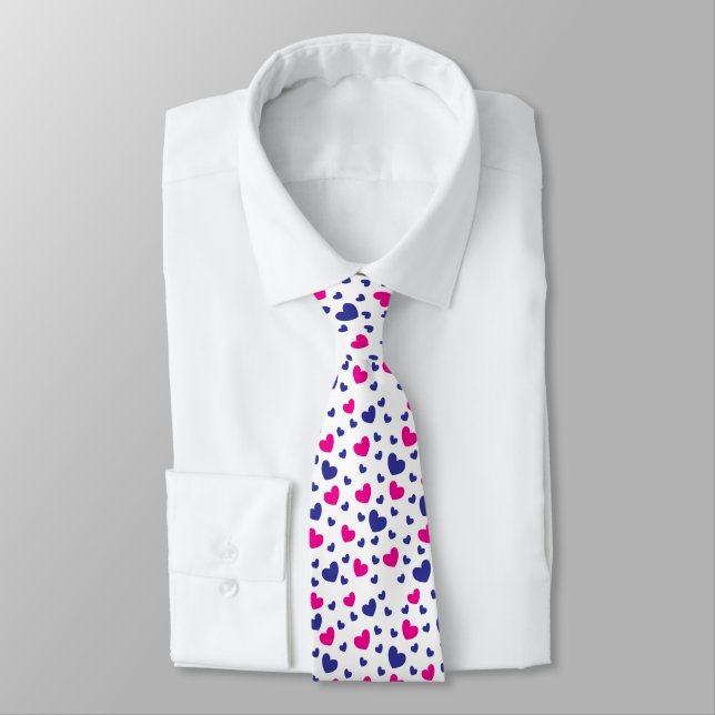 Hearts Pattern Valentines Day Blue Pink  Neck Tie (Tied)