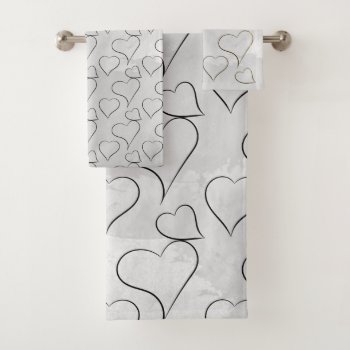 Hearts Pattern.   Watercolor Hearts.  Gray Color Bath Towel Set by myMegaStore at Zazzle