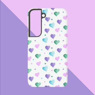 Hearts Pattern Watercolor Pink Purple Blue Green Samsung Galaxy S22 Case