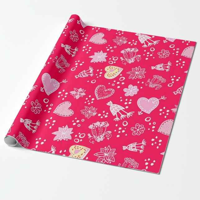 Hearts pattern wrapping paper (Unrolled)