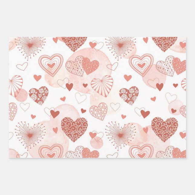 Hearts pattern wrapping paper sheets (Front)
