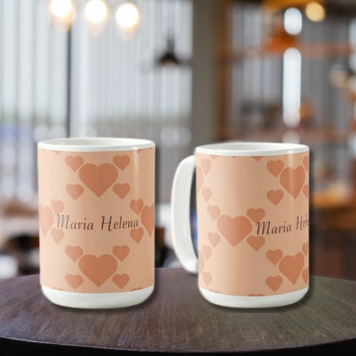 Hearts Peach Fuzz Custom Name or text Coffee Mug