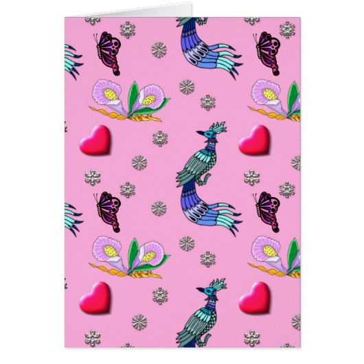 Hearts & Peacocks - Pink & Cyan Delight Cards (Front)