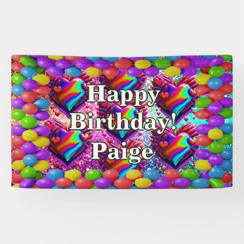 Hearts Personalized character birthday banner