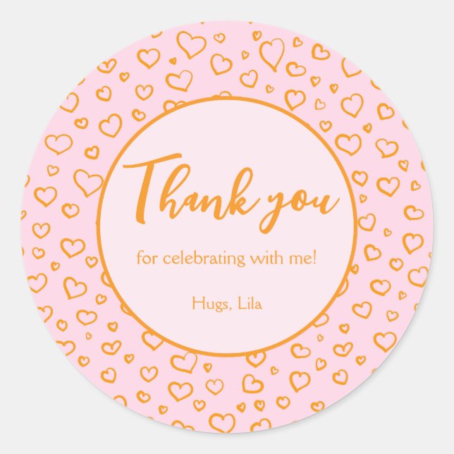 Hearts Personalized Party Stickers (Front)
