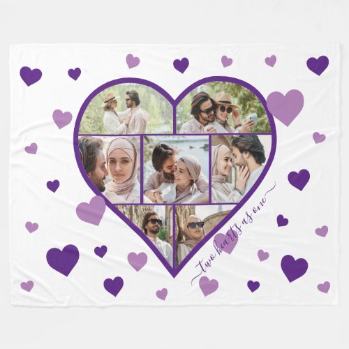 Hearts Photo Collage Fleece Blanket _ Horizontal
