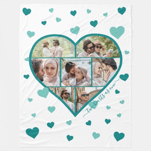 Hearts Photo Collage Fleece Blanket _ Vertical