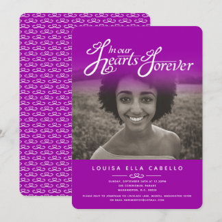 Hearts photo pink purple funeral invites