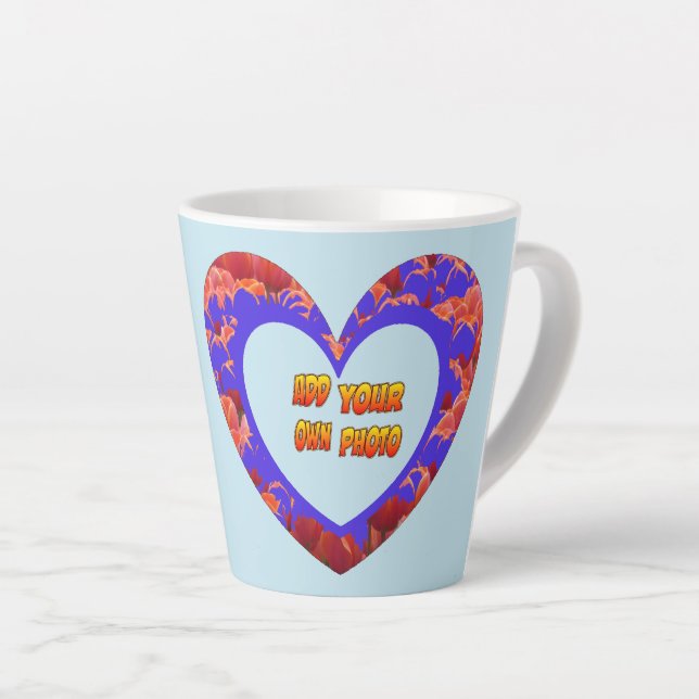Hearts Photo Template Cust. BG Latte Mug (Right Angle)