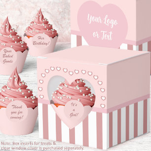 Hearts - Pink and White with stripes Heart Window Favor Boxes