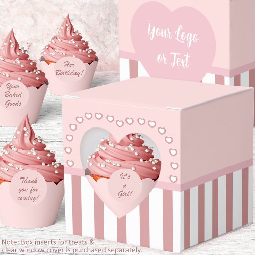 Hearts _ Pink and White with stripes Heart Window  Favor Boxes