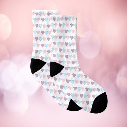 Hearts Pink Blue Purple Pattern Socks